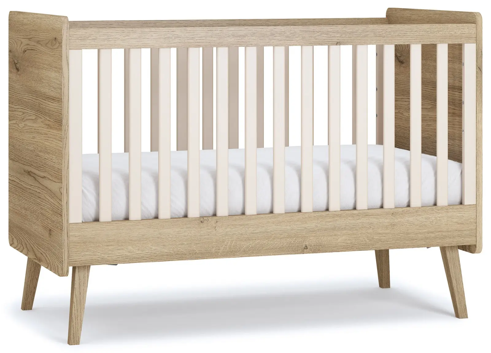 Mitwachsendes Babybett Vintage Fresh 70x140 – höhenverstellbar, umbaubar zur Liege, Cremona Eiche / Sandbeige